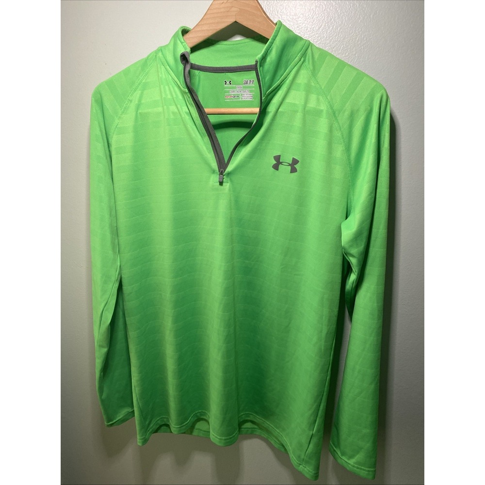 Under Armour Mens HeatGear 1/4 Zip Pullover Lime Green Stripe RN 96510 Small